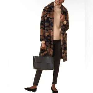 J. McLaughlin Ogden Longline Fuzzy Coat Brown Camo